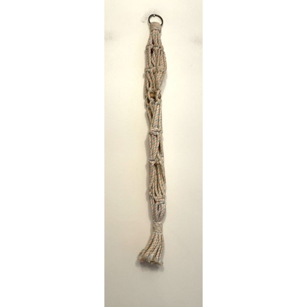 Vintage Macrame Braided Rope Plant Hanger Wooden Beads Boho Hippie‎ Blue Pink